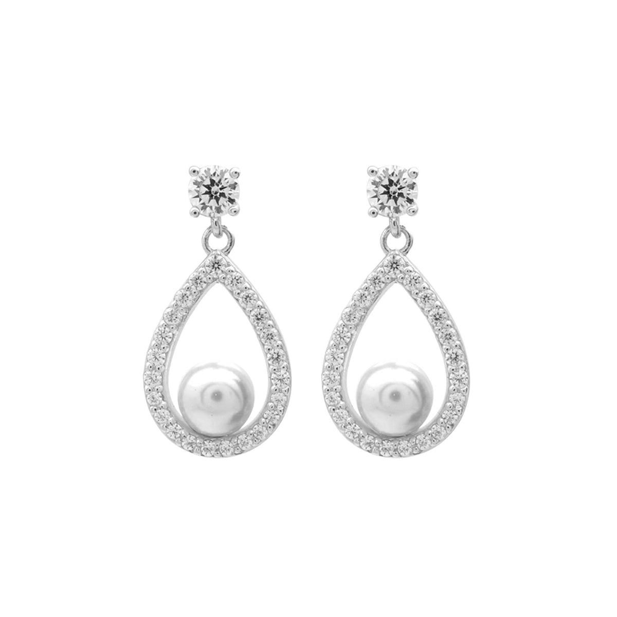 Open Halo Teardrop Earrings with Shell Pearl