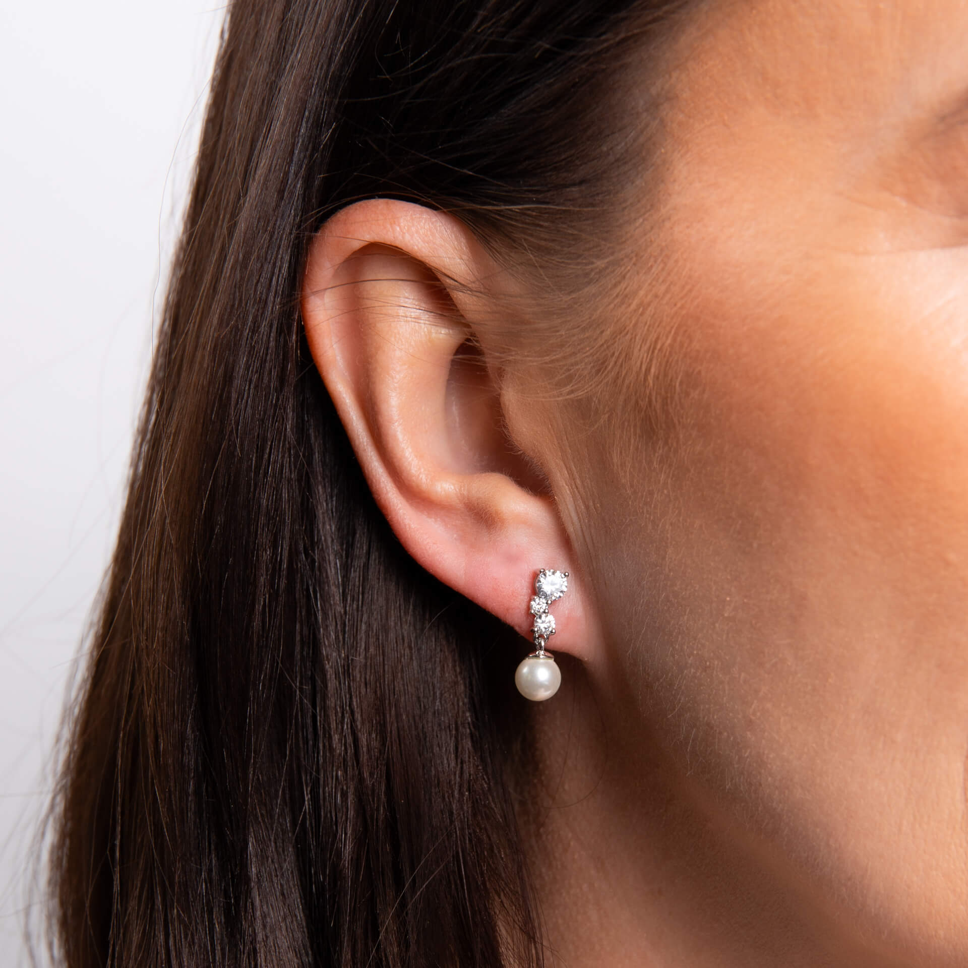 Shell Pearl Drop Earrings with Zirconia Cluster