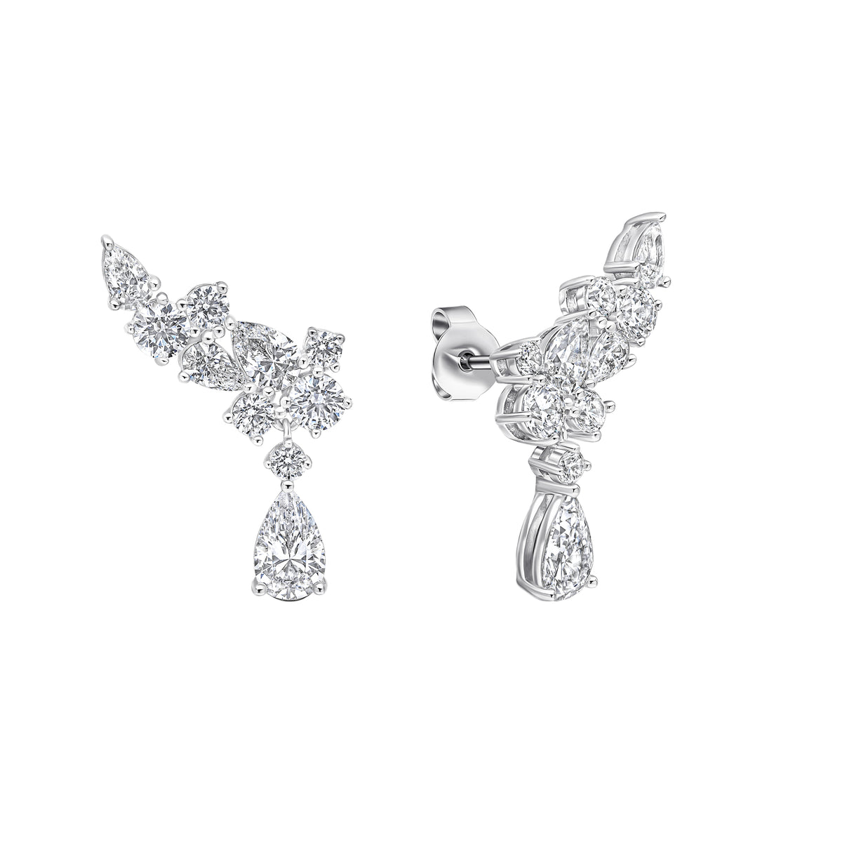 Statement Multi-Cut Zirconia Crawler Earrings with Drop
