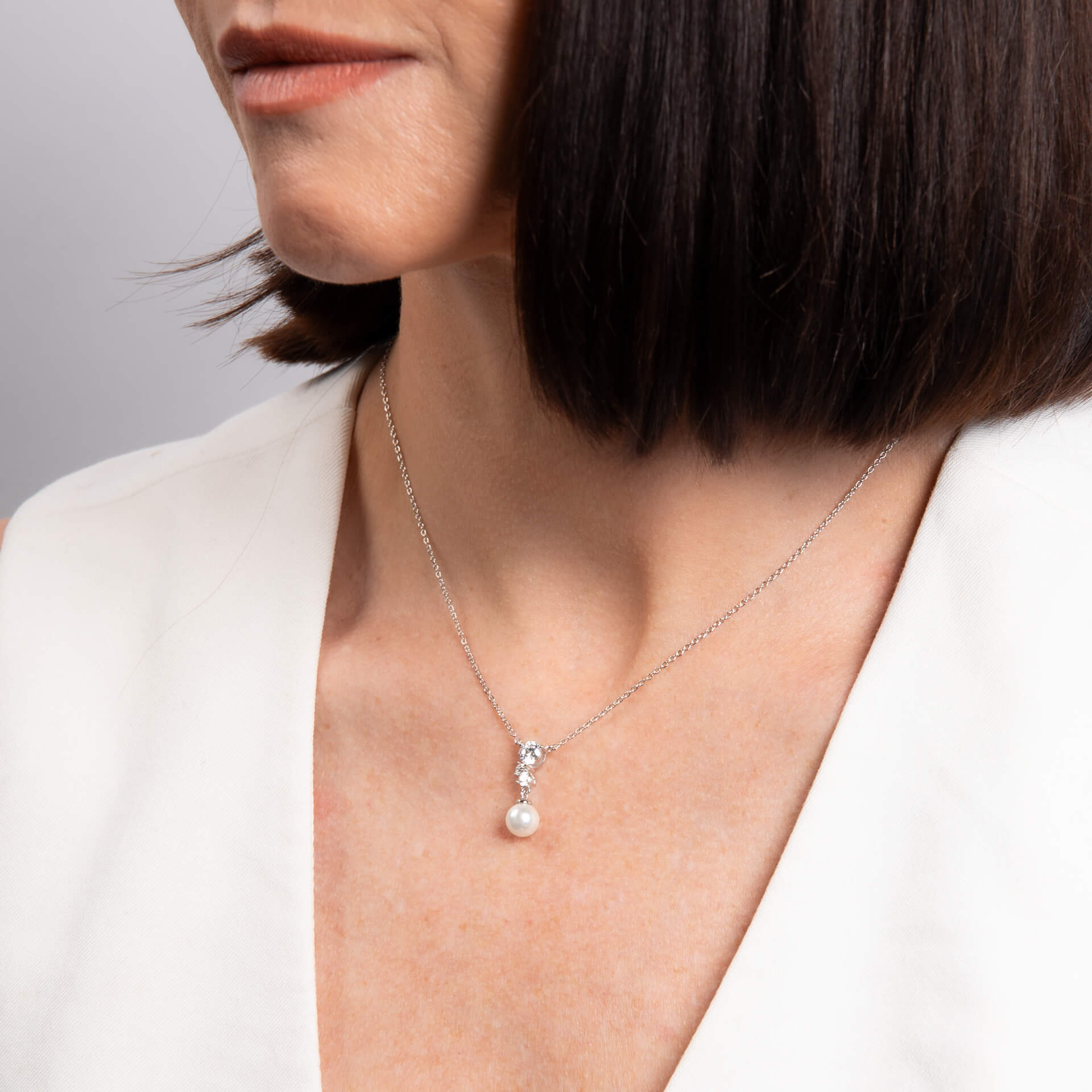 Shell Pearl Drop Necklace with Zirconia Cluster