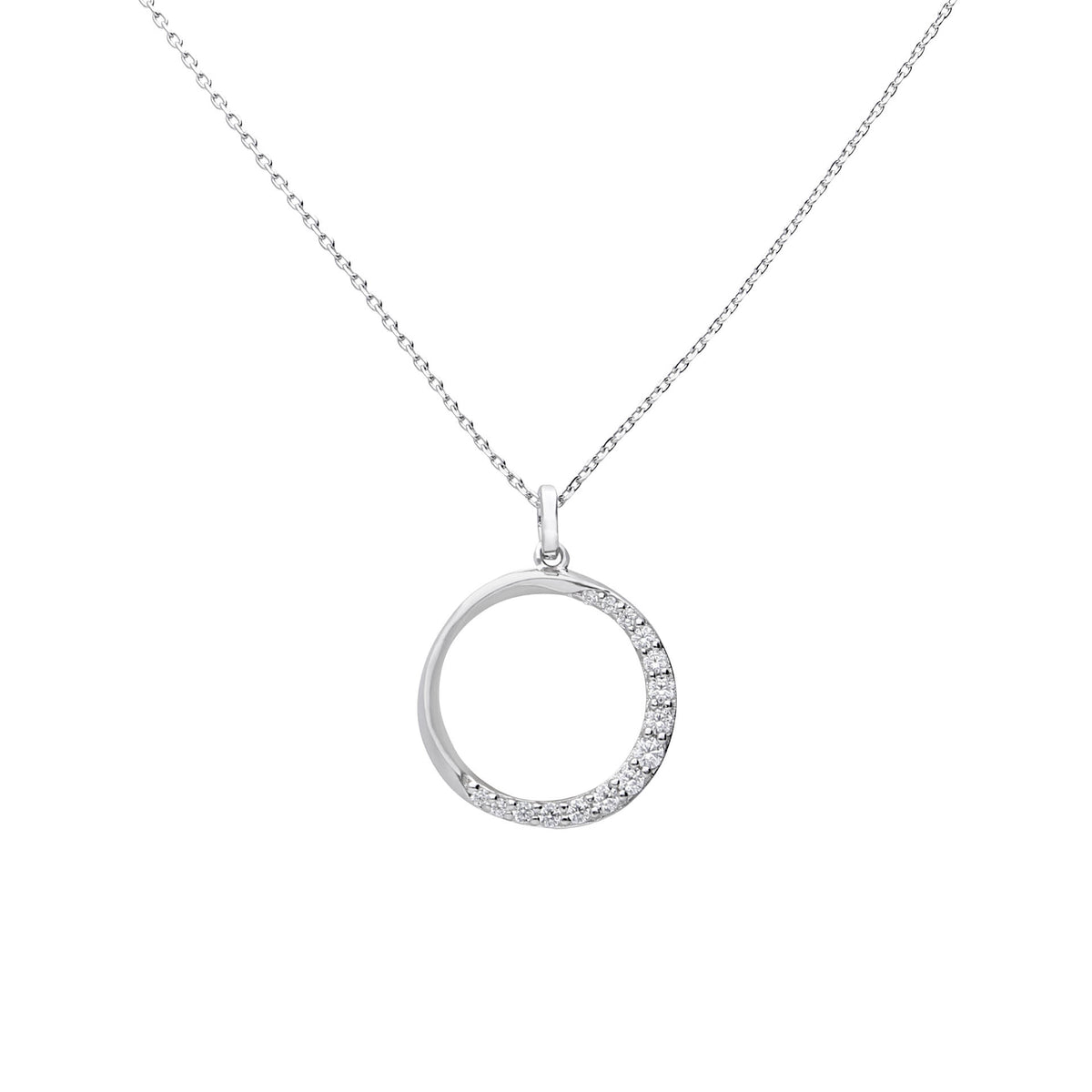 Half Pave Open Circle Necklace