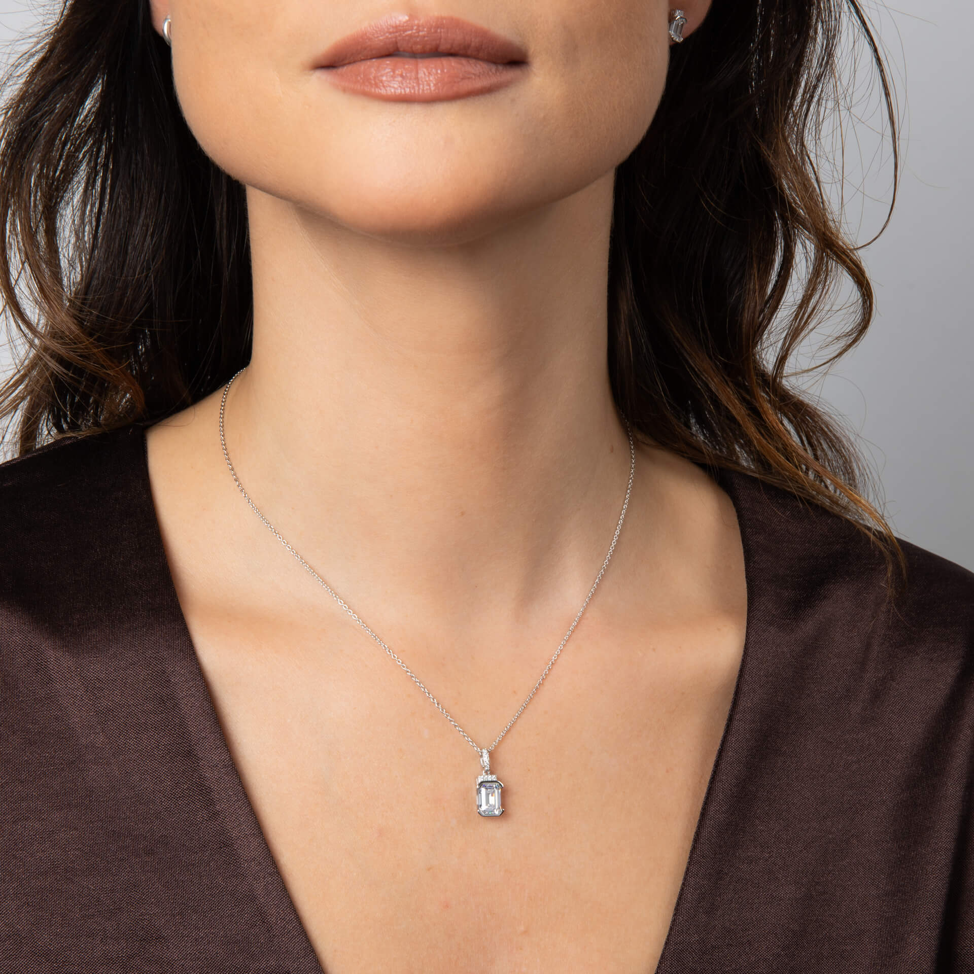 Emerald Cut Half Bezel Drop Pendant