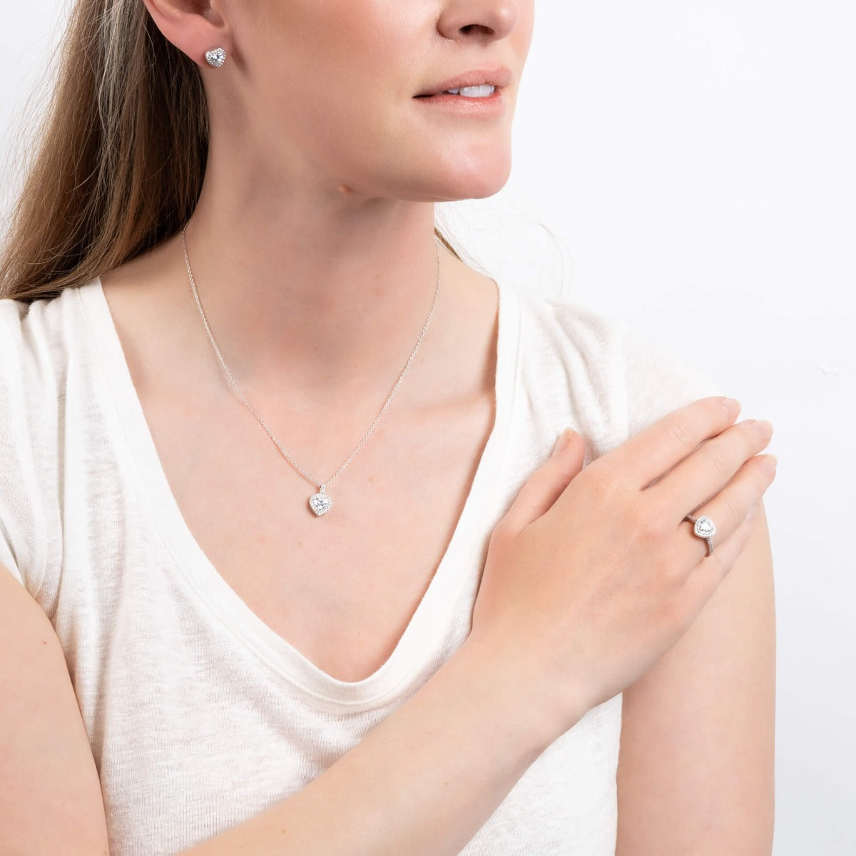 Pave Set Zirconia Heart Stud Earrings