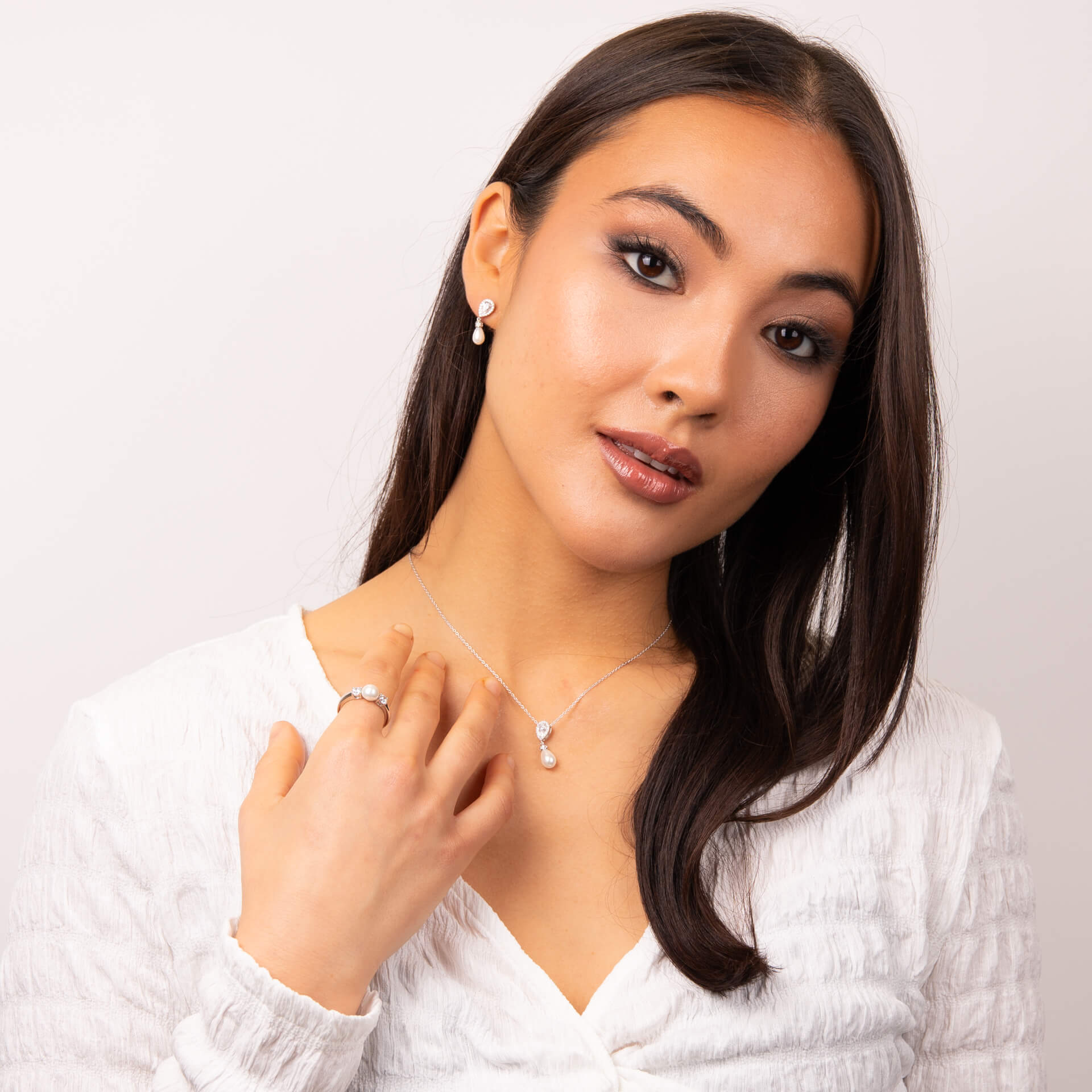 Teardrop Zirconia Pendant with Shell Pearl Drop
