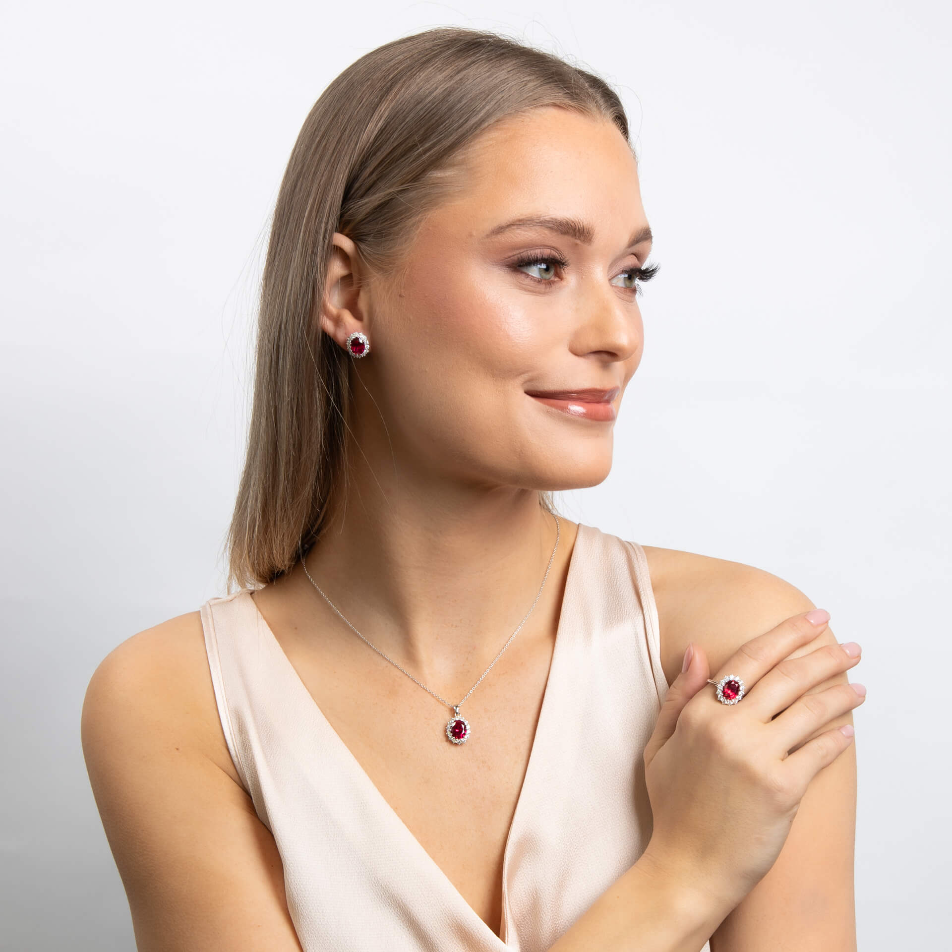 Oval Stud Earrings with Surround