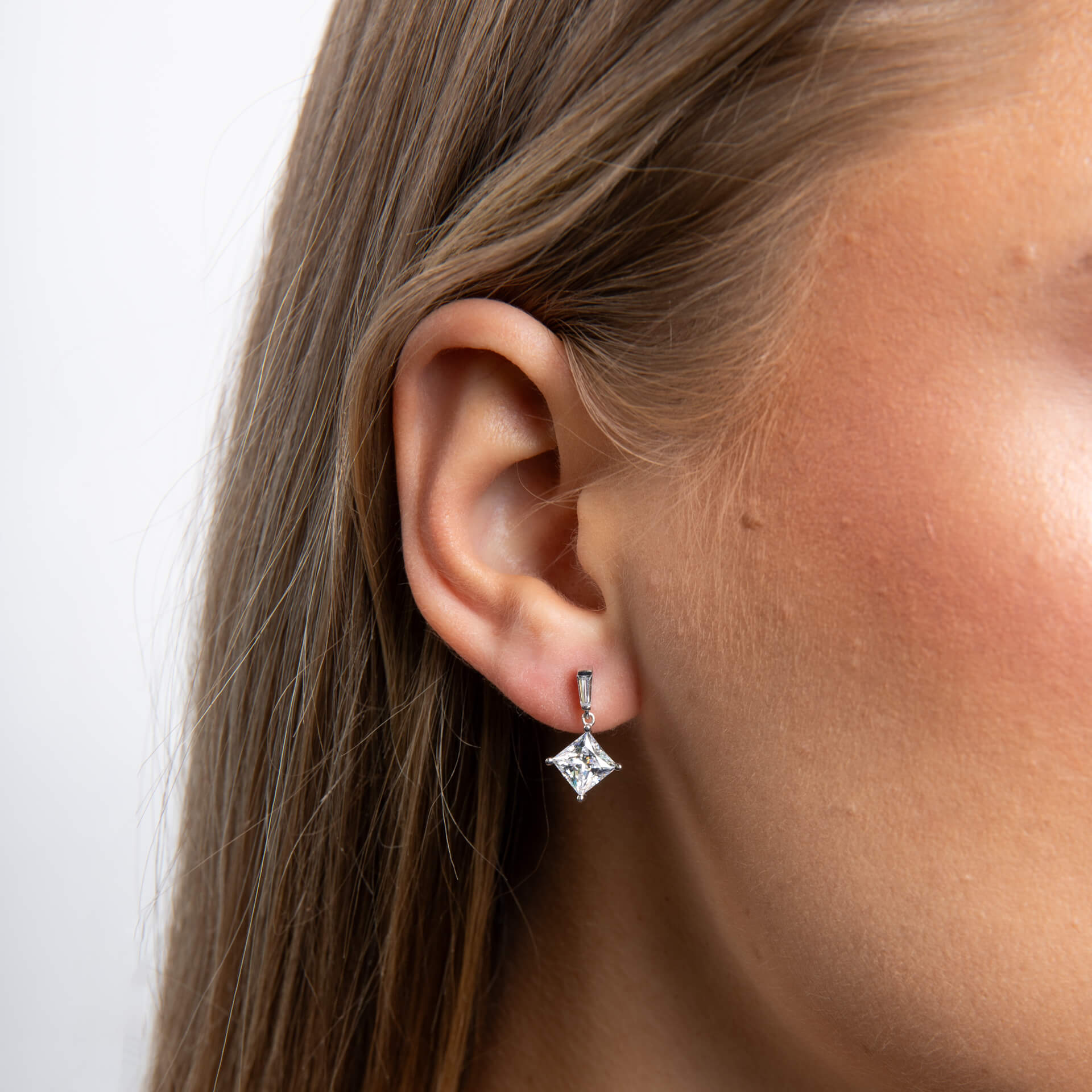 Princess Cut Drop Earrings