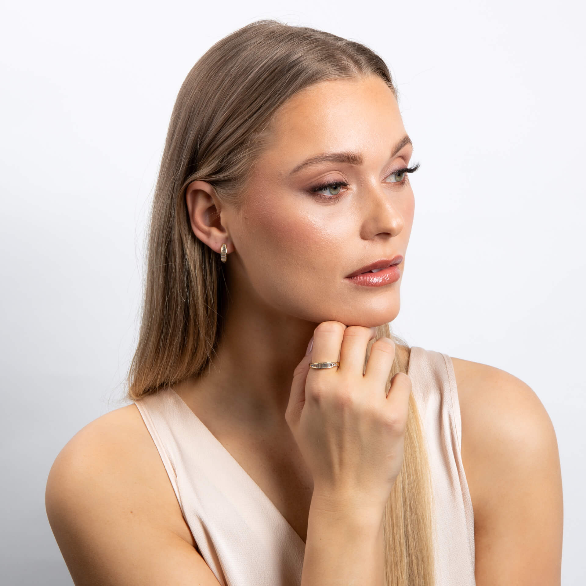 Channel Set Baguette Zirconia Hoop Earrings