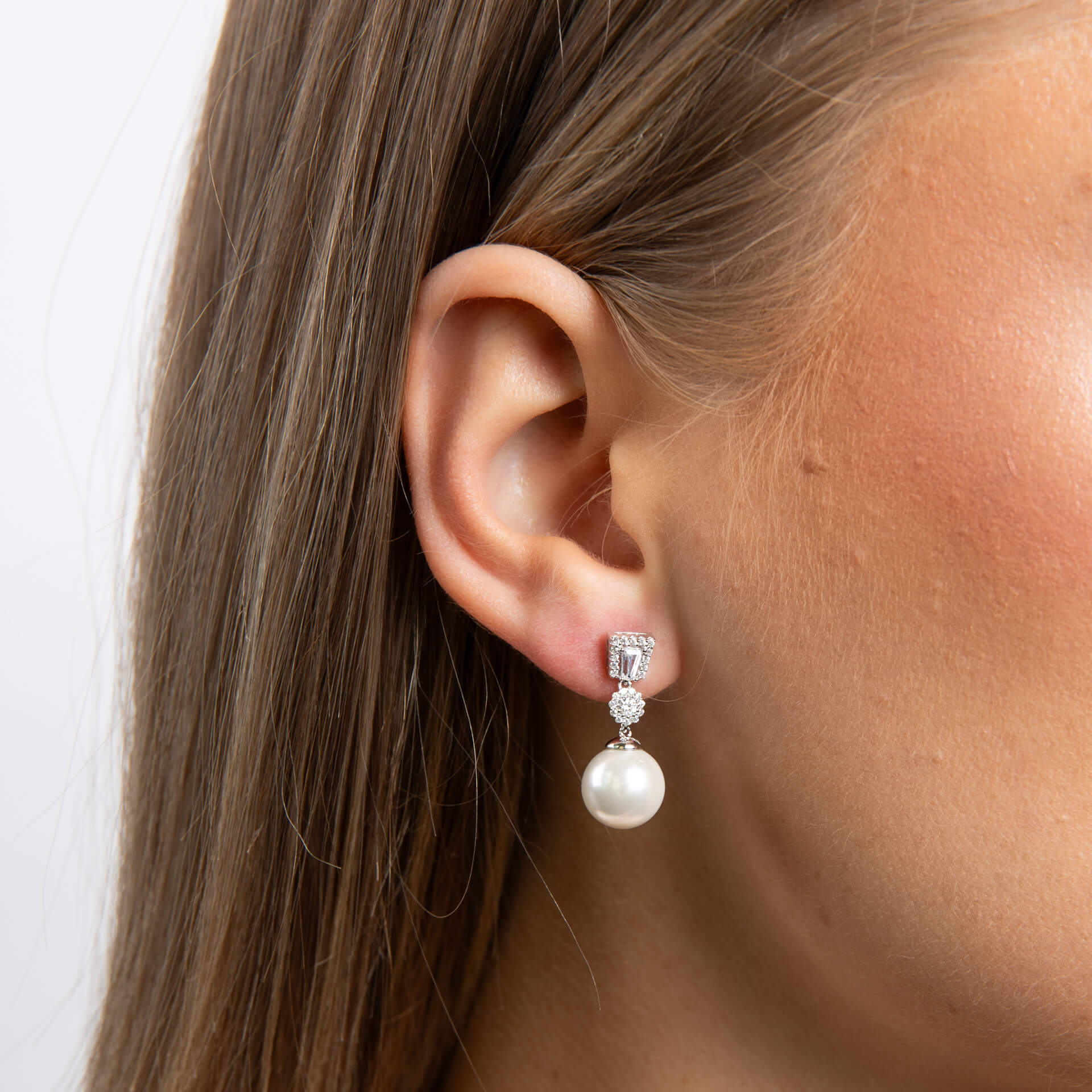 Zirconia and Shell Pearl Drop Earrings