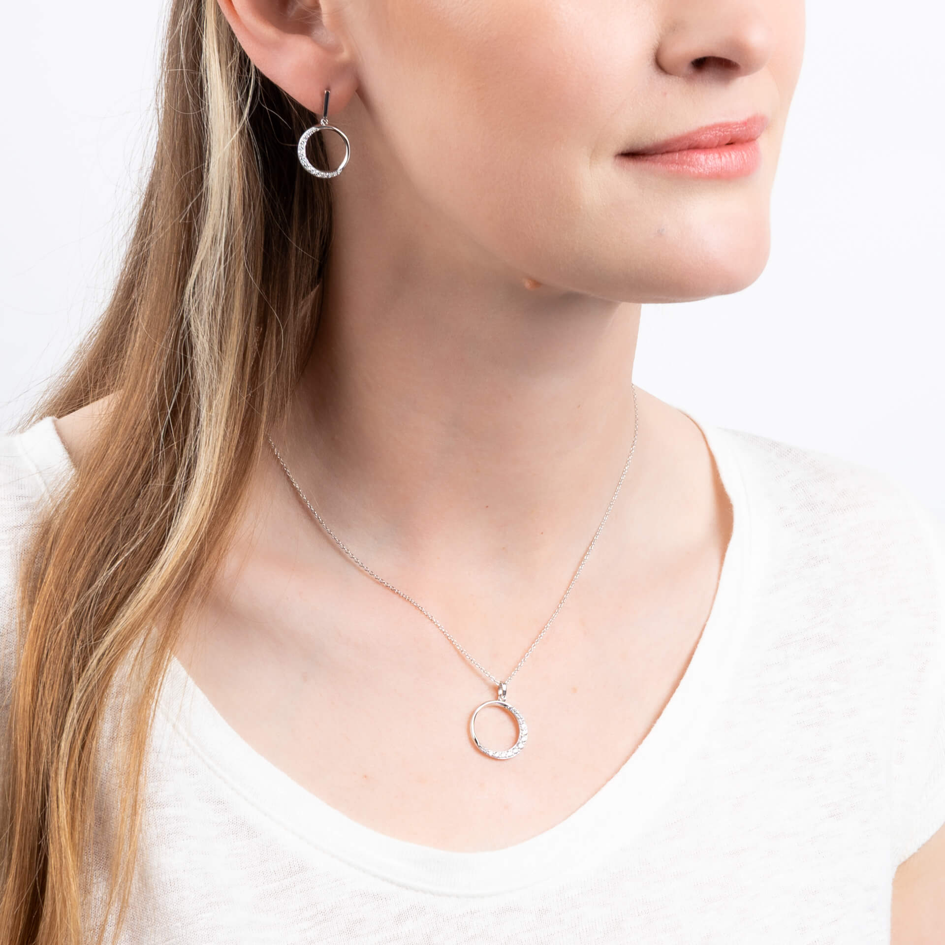 Half Pave Open Circle Earrings