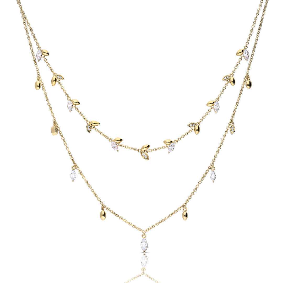 Marquise and Multi-Stone Detail Double Row Necklace