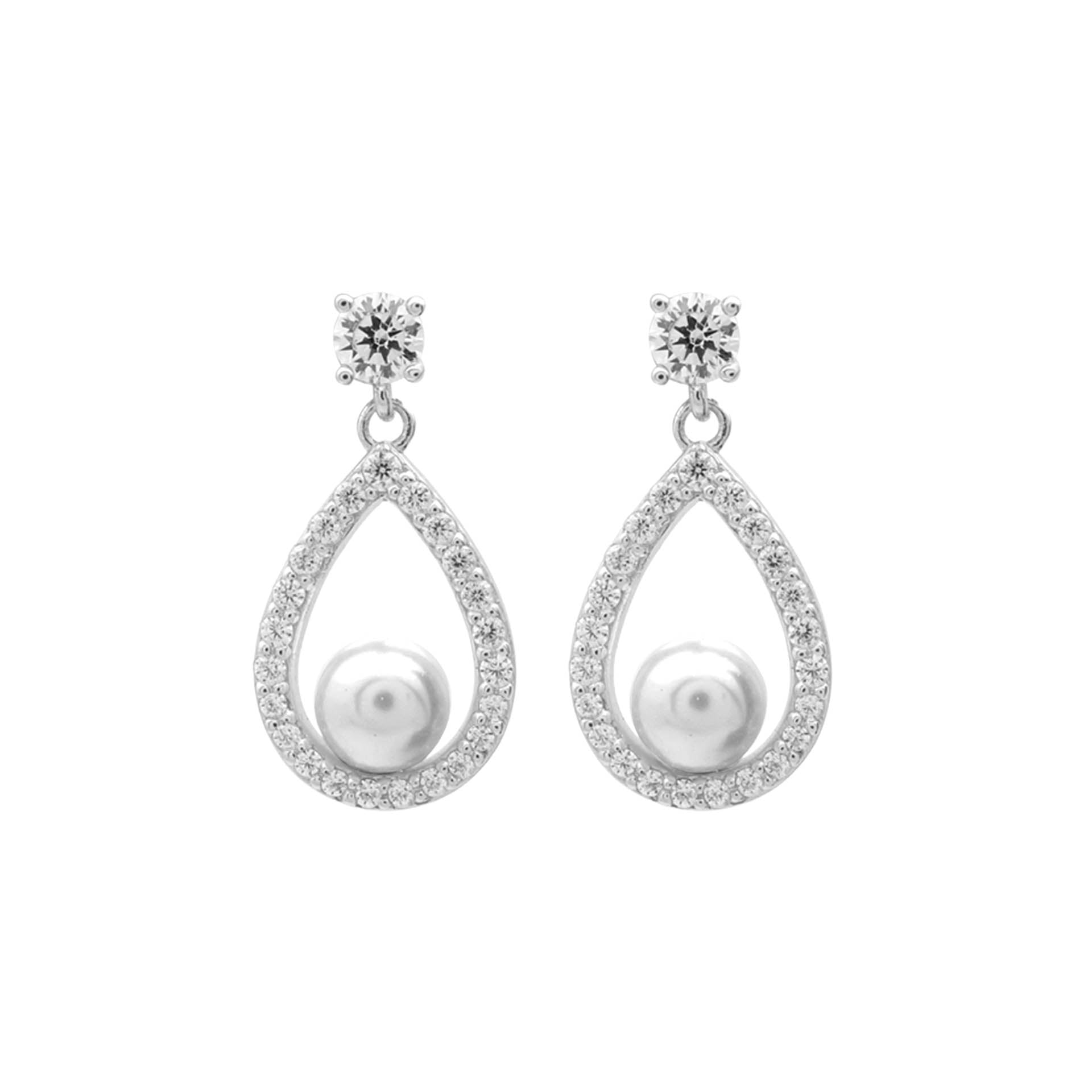 Open Halo Teardrop Earrings with Shell Pearl