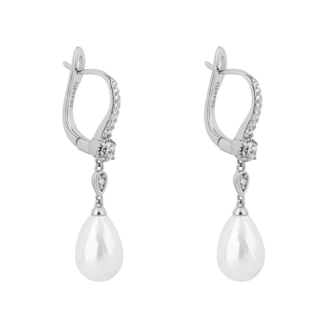 Shell Pearl Drop Lever Hook Earrings