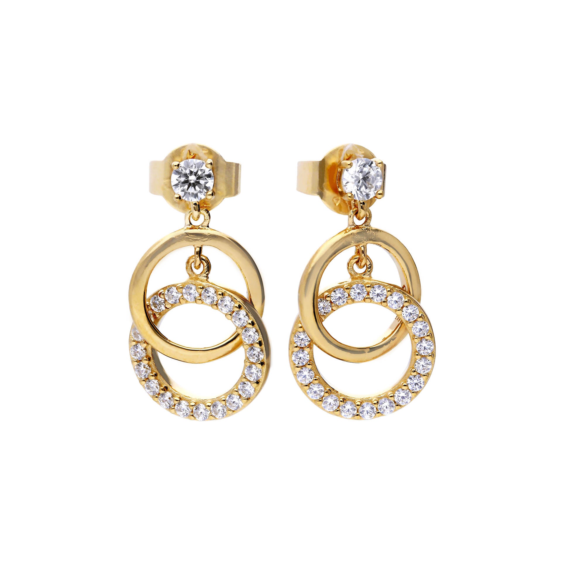 Interlinked Plain and Zirconia Rings Drop Earrings