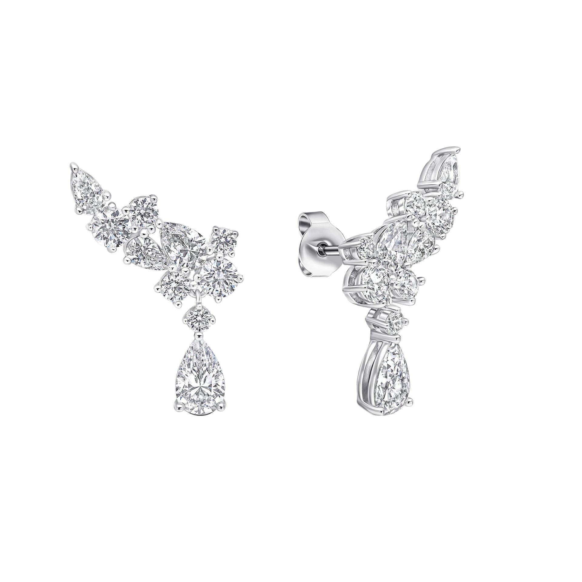 Statement Multi-Cut Zirconia Crawler Earrings with Drop