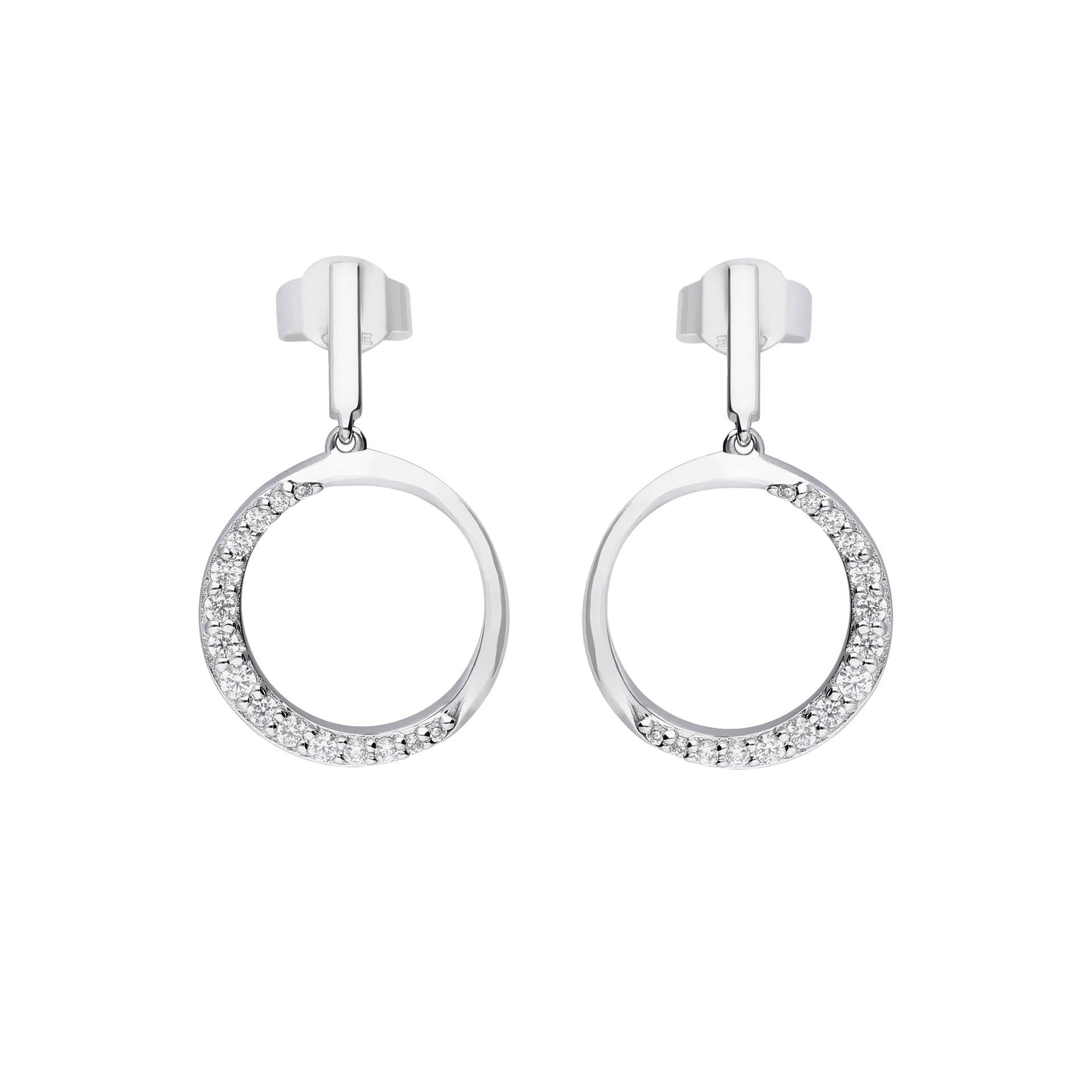 Half Pave Open Circle Earrings