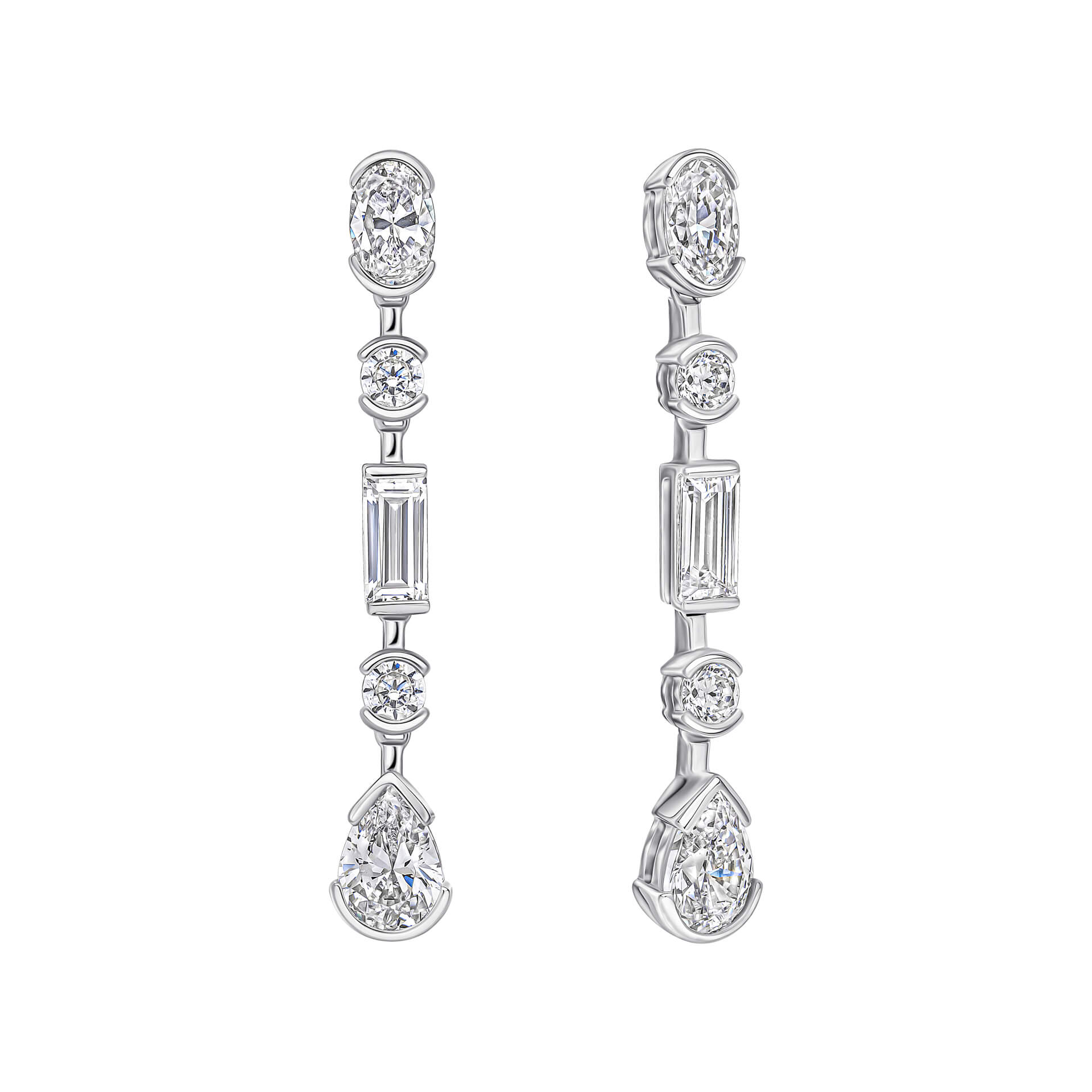 Elongated Half Bezel Drop Earrings