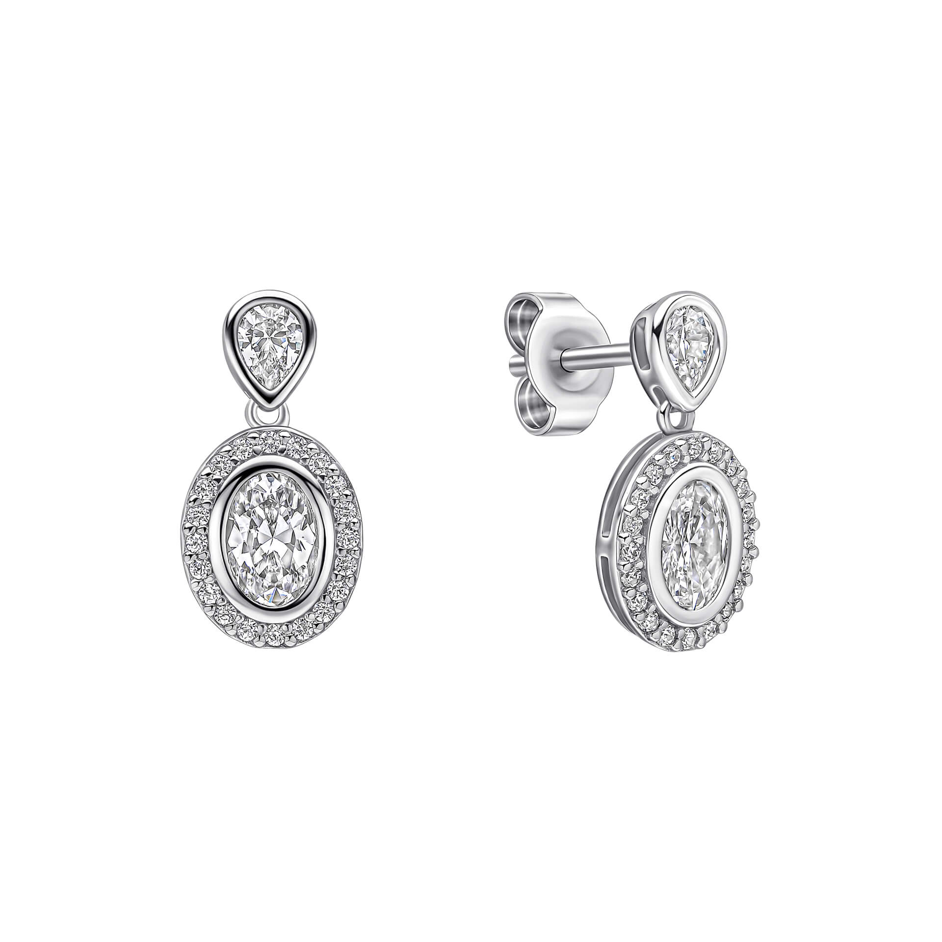 Halo Double Drop Stud Earrings