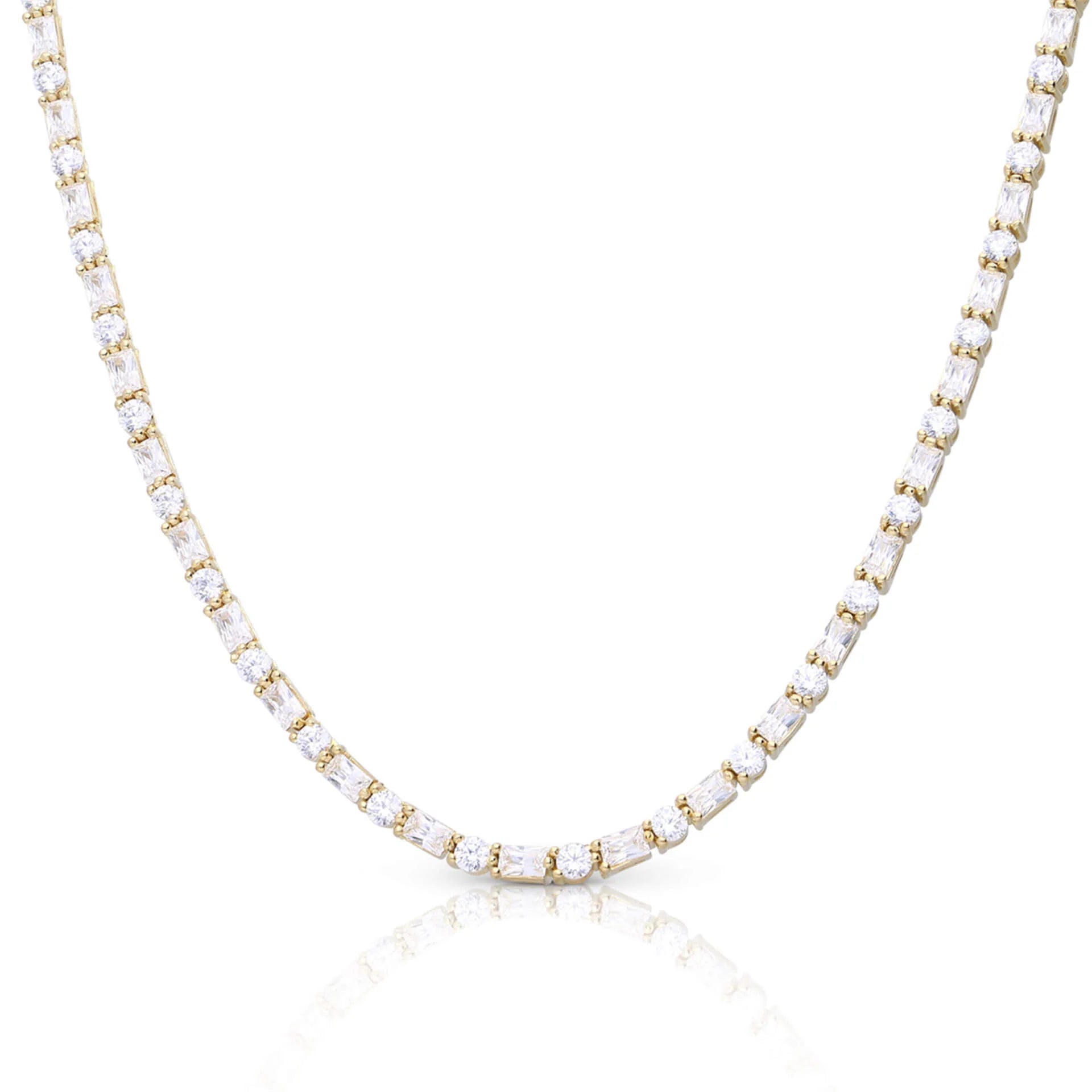 Baguette and Round Zirconia Necklace