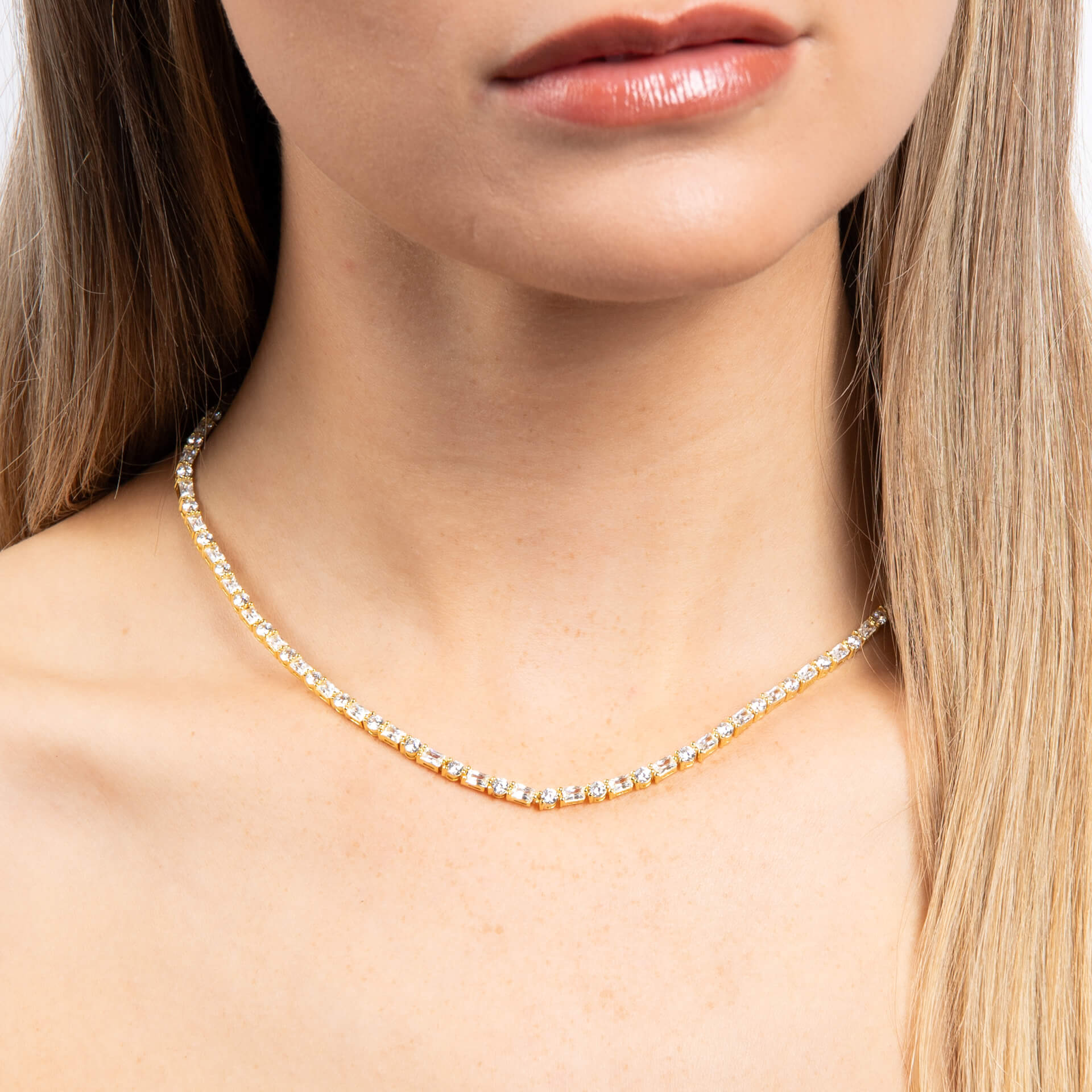 Baguette and Round Zirconia Necklace