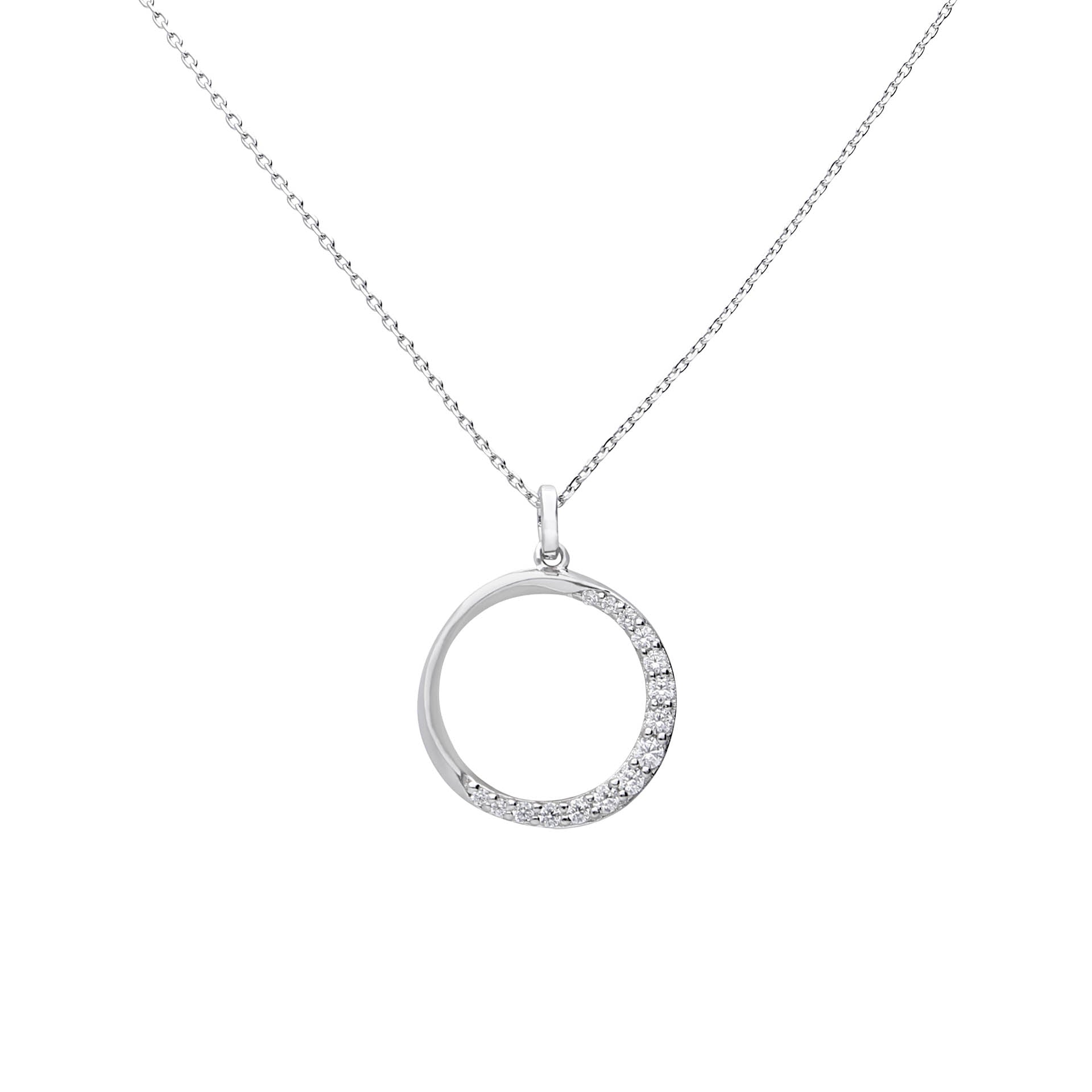 Half Pave Open Circle Necklace