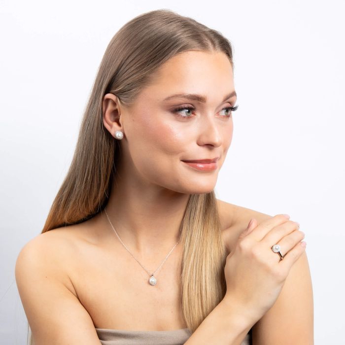 Shell Pearl and Zirconia Halo Ring