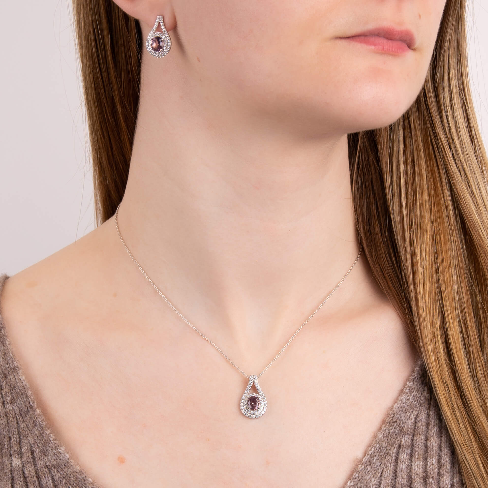 Teardrop Pink Zirconia Stud Earrings