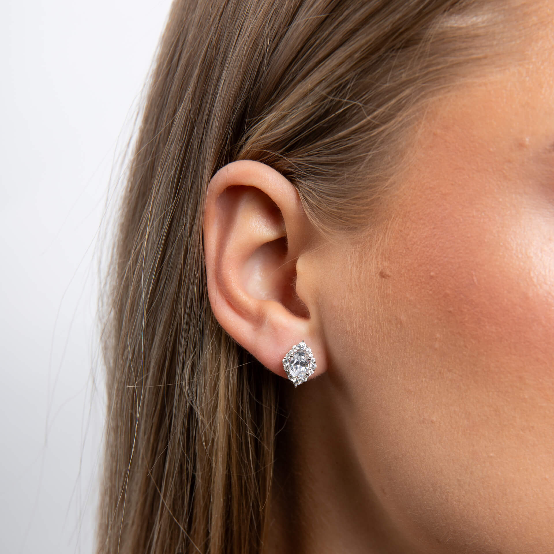 Oval Cluster Stud Earrings
