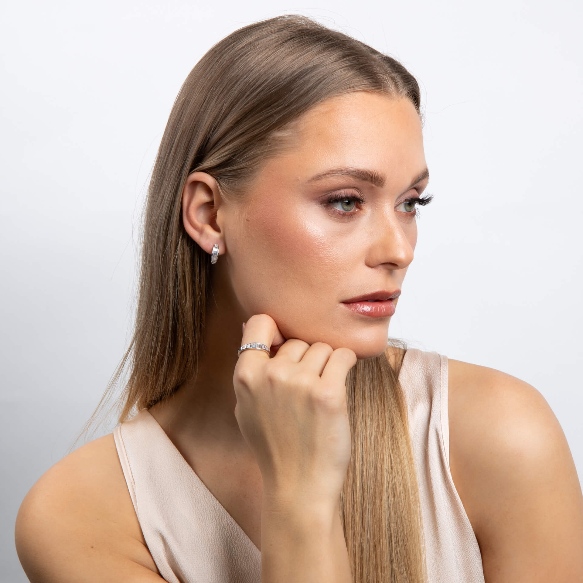 Channel Set Baguette Zirconia Hoop Earrings