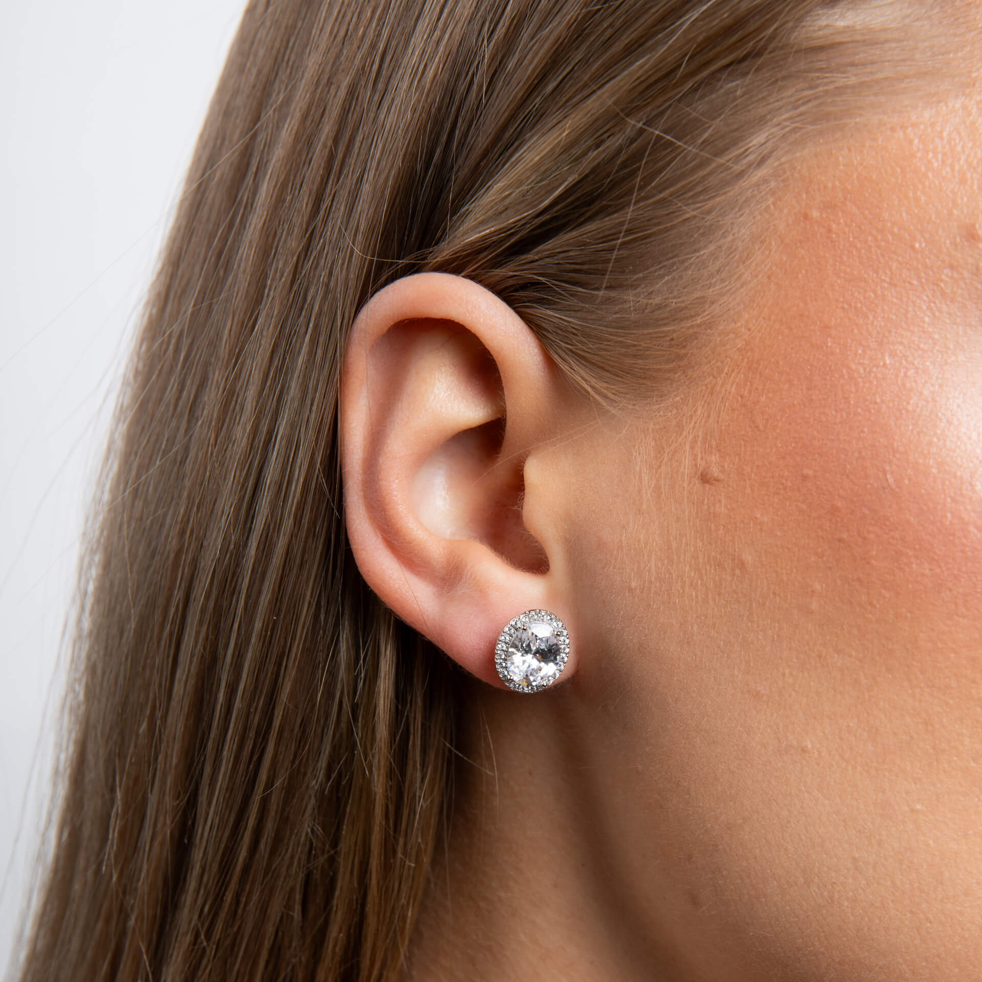 Oval Halo Stud Earrings