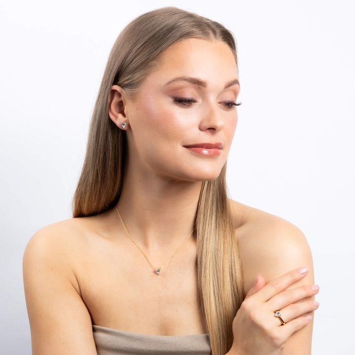 Solitaire Heart Shaped Zirconia Stud Earrings