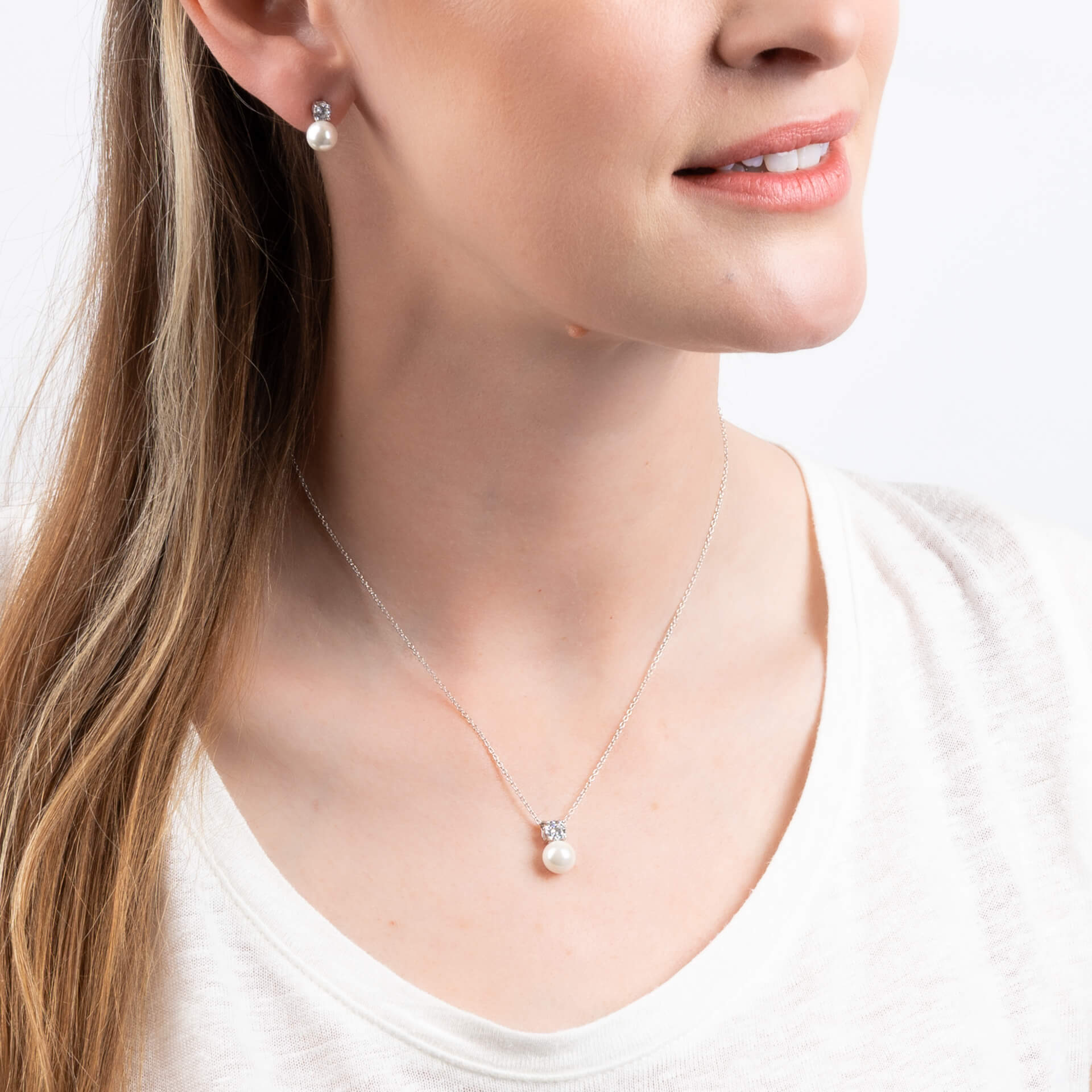 Claw Set Solitaire Zirconia and Shell Pearl Earrings