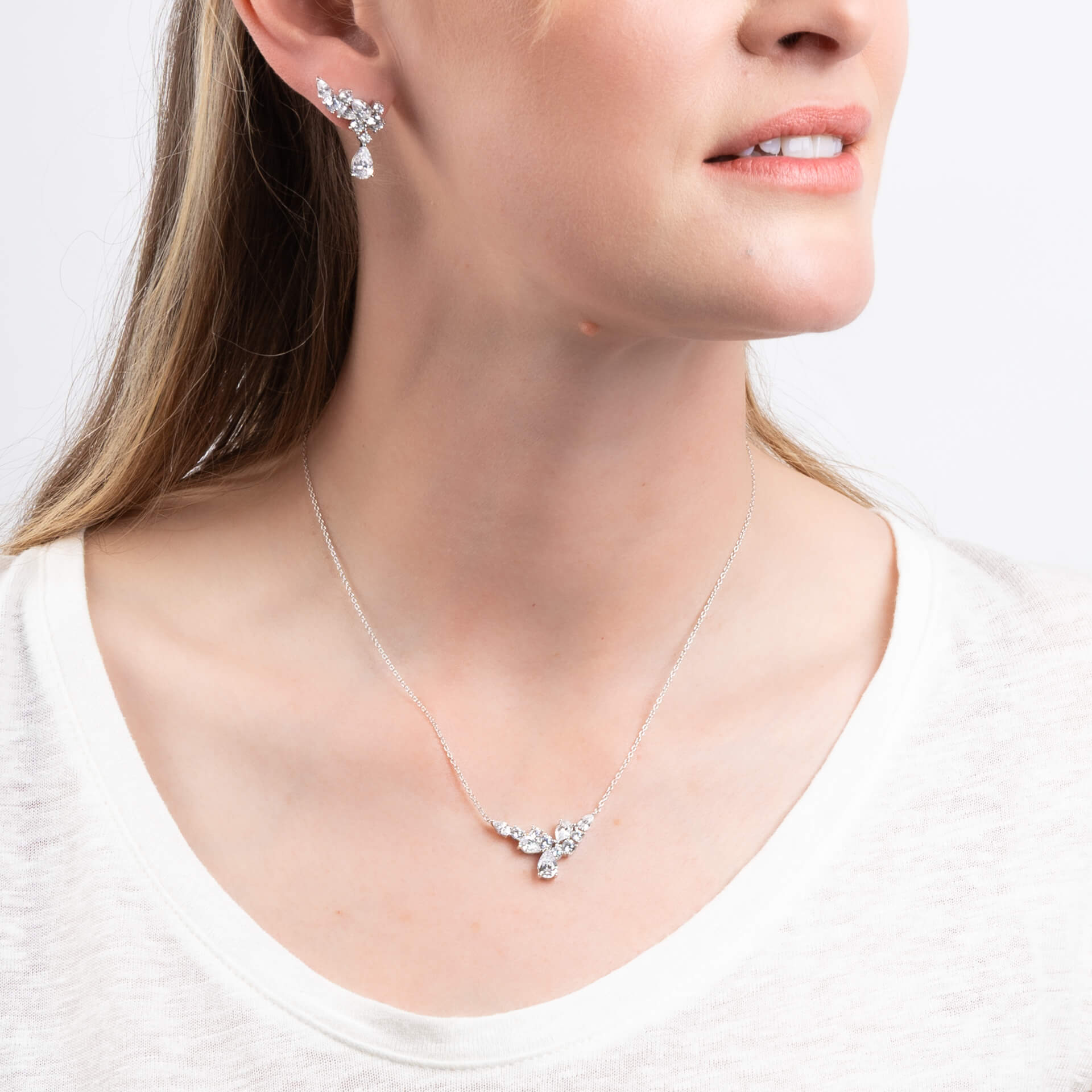 Statement Multi-Cut Zirconia Crawler Earrings with Drop