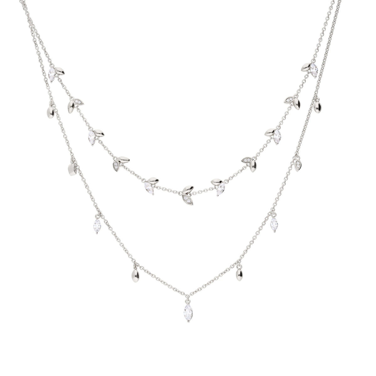 Marquise and Multi-Stone Detail Double Row Necklace