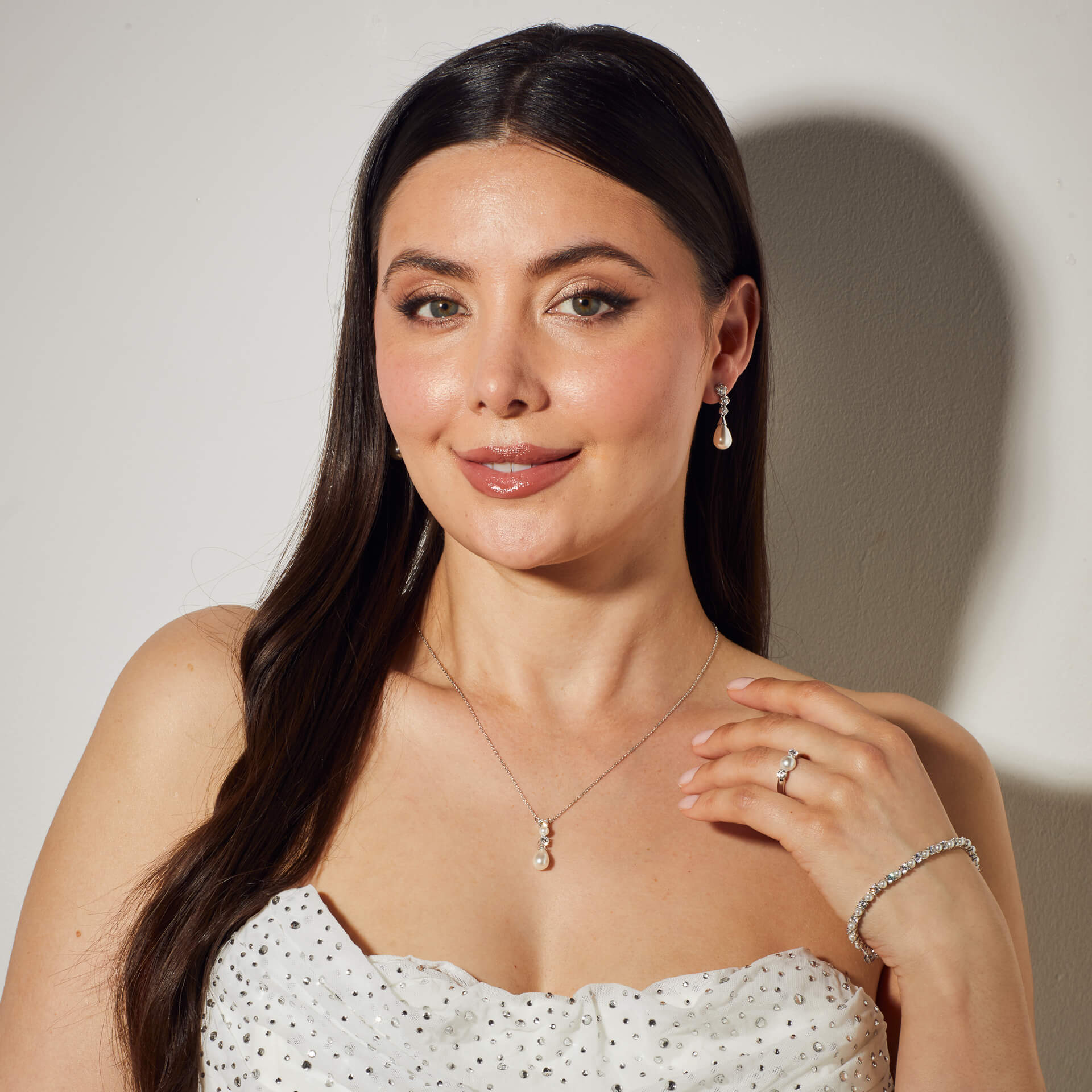 Statement Zirconia Drop Earrings Shell Pearl